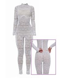 Monosuit - Bridal Sheer Floral Lace Turtleneck Catsuit - Lyst