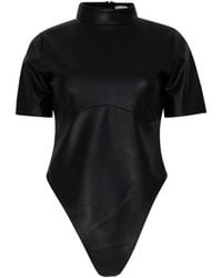 Circular Path - High Neck Vegan Leather Bodysuit - Lyst