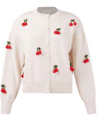 Peraluna - Neutrals Cherry Hand Embroidered Cardigan - Lyst