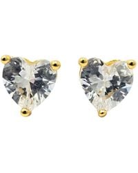 Harfi - Diamond Heart April Birthstone Stud Earrings - Lyst