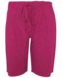 Haris Cotton - Solid Linen Shorts With Knot Waist And Slant Pocket Pomegranate - Lyst