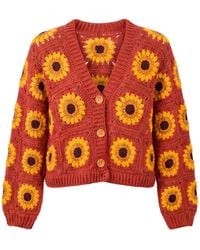Ana Chic - Rust Sunflower Granny Square Handmade Crochet Cropped Cardigan - Lyst