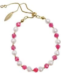 Farra - Freshwater Pearls And Pink Rhodochrosite Adjustable Bracelet - Lyst