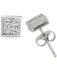 Artisan - Princess Cut Diamond Cluster Stud Earrings - Lyst