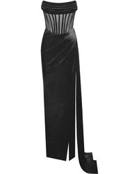 Miss Circle New York - Priya Draping Corset High Slit Velvet Gown - Lyst