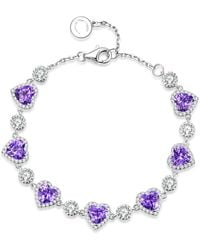 Fanci Me - "Ms Charming" Halo Heart Amethyst Sterling Tennis Bracelet - Lyst