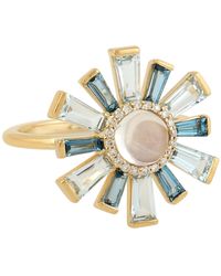 Artisan - 18k Yellow Gold With Baguette Topaz & Moonstone Pave Diamond Handmade Cocktail Ring - Lyst
