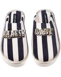 Laines London - Flatform Stripe Closed Toe Slippers With Classy C*Nt Brooches - Lyst
