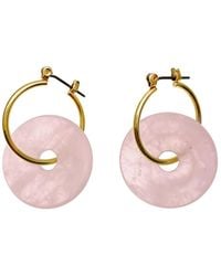 Farra - Rose Quartz Simple Round Clip On Earrings - Lyst