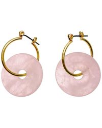 Farra - Rose Quartz Simple Round Clip On Earrings - Lyst