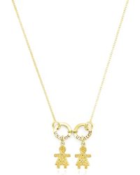 Unaloe - Vermeil Necklace With Two Baby Girl Charms – Pavé Daughter Silhouette Pendants, Personalised Mum Keepsake Jewellery - Lyst