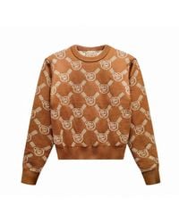 X Ilona Blue - Neutrals Graffiti Teddy Bear Cafe Cream Reversible Jacquard Knit Sweater - Lyst