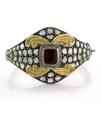 Artisan - Pink Tourmaline & Uncut Diamond In 14k Gold With 925 Silver Antique Bangle - Lyst