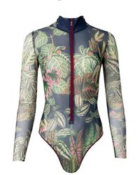 Rodasoleil Smart Swimwear - Tan-Through Mesh One-Piece Zipper Swimsuit With Sleeves Botanicum - Lyst