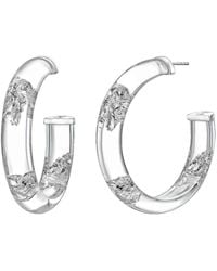 Gold & Honey - Silver Leaf Hoops In Clear - Lyst
