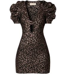AGGI by HALEWSKI - Kitty Golden Cheetah Puffed Sleeves Mini Party Dress - Lyst