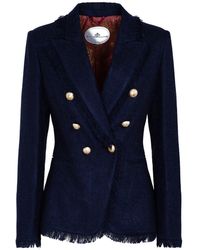The Extreme Collection - Double Breasted Navy Cotton Blend Blazer With Golden Buttons Treviso - Lyst