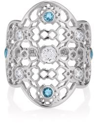 Augustine Jewels Silver Filigree Ring In White Topaz & Blue Topaz - Metallic