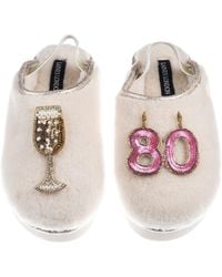 Laines London - Neutrals Flatform Cloud Closed Toe Slippers With 80Th Birthday & Champagne Glass Brooches - Lyst