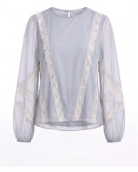 concept A trois - Pearl- Blouse With Fine Tulle And Ivory Lace - Lyst