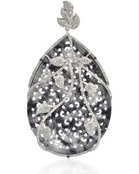 Artisan - Pear Shape Carved Jade Leaf Pendant Pave Diamond 18k Gold Silver Jewelry - Lyst