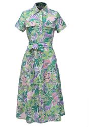 Smart and Joy - Tropical Print Midi Shirt Dress - Lyst