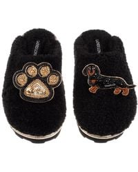 Laines London - Teddy Closed Toe Slippers With Paw & & Tan Dachshund Brooches - Lyst