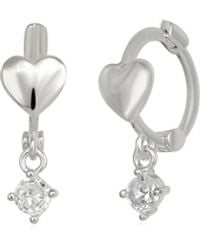 Spero London - Heart Huggie Hoop Sterling Silver Drop Earring - Lyst