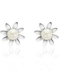 Unaloe - Sterling Daisy Flower Stud Earrings With Mother Of Pearl – Contemporary Floral Designer Jewelry - Lyst