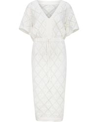 Raffya - Neutrals Santorina Knitted Midi Dress - Lyst
