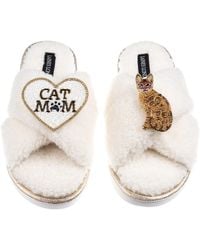 Laines London - Neutrals Boucle Slippers With Cat Mum/Mom & Bengal Cat Brooches - Lyst