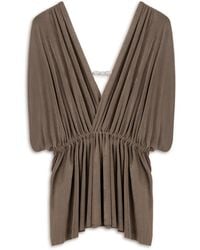 Nocturne - Bronze V-Neck Beaded Accessory Blouse - Lyst