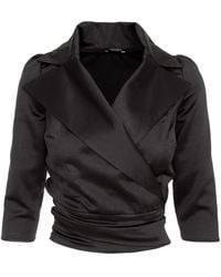 AVENUE No.29 - Satin Lapel Wrap Blouse With Bow - Lyst