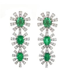 Artisan - Pear Cut Emerald Gemstone & Diamond Prong Set In 18k White Solid Gold Dangle Earrings - Lyst