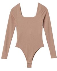 Dāl the Label - Neutrals Ribbed Long Sleeve Bodysuit - Lyst