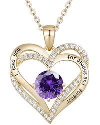 Genevive Jewelry - Plated Heart -I Love You- With Cubic Zirconia Amethyst Pendant Necklace - Lyst