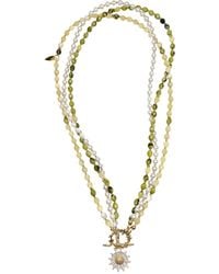 Farra - Gemstone And Pearls Necklace With Daisy Pendant - Lyst