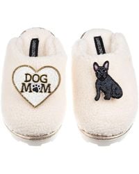 Laines London - Neutrals Teddy Closed Toe Slippers With Dog Mum/Mom & Sitting French Bulldog Brooch - Lyst