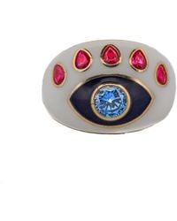 Ebru Jewelry - Guardian Topaz & Ruby Evil Eye Enamel Adjustable Ring - Lyst