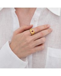 LINYA JEWELLERY - Octagon Claret Stone Signet Ring - Lyst
