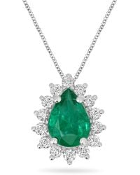 Artisan - Pear Shape Emerald & Diamond Floral Halo Pendant - Lyst