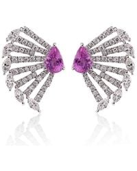 Artisan - 18K Sapphire & Diamond Fan Stud Earrings - Lyst