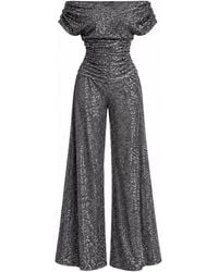 Atom Label - Carbon Sequin Bardot Wide Leg Jumpsuit - Lyst