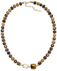 Farra - Cube Shaped Tiger Eye With Moonstone Necklace - Lyst
