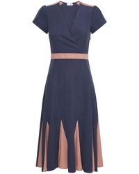 Deer You - Lillian Lushing Midi Dress With Fluted Godet Panels In Denim And Blush Pink - Lyst