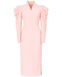 Julia Allert - Crepe Midi Dress With Statement Sleeves – Pale - Lyst