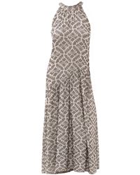 Haris Cotton - Embroidered Maxi Linen Blend Dress With Halter Neck - Lyst
