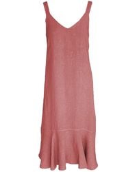 Haris Cotton - Strapped Midi Linen Dress With Back Elastic Blush - Lyst