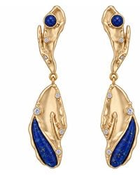 Rare Matters Jewelry - Sculptural Lapis Leaf Drop Cz Organic Earrings - Lyst