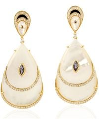 Artisan - Natural Iolite Mother Of Pearl Dangle Earrings 18k Yellow Gold Diamond - Lyst